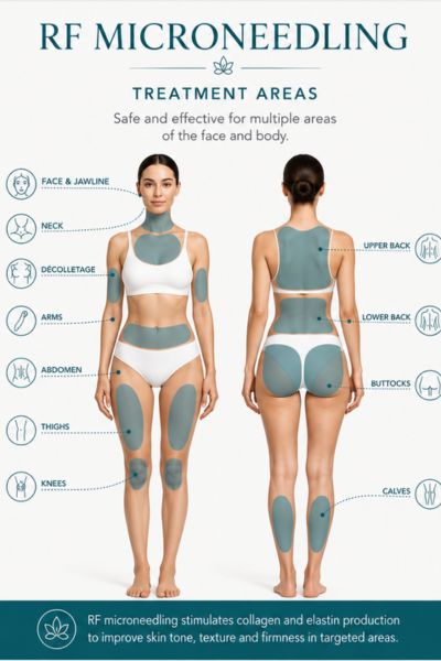 Areas of face and body can have RF microneedling skin tightening treatment Milngavie